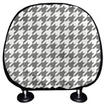 Grey And White Houndstooth Pattern Print Car Headrest Covers