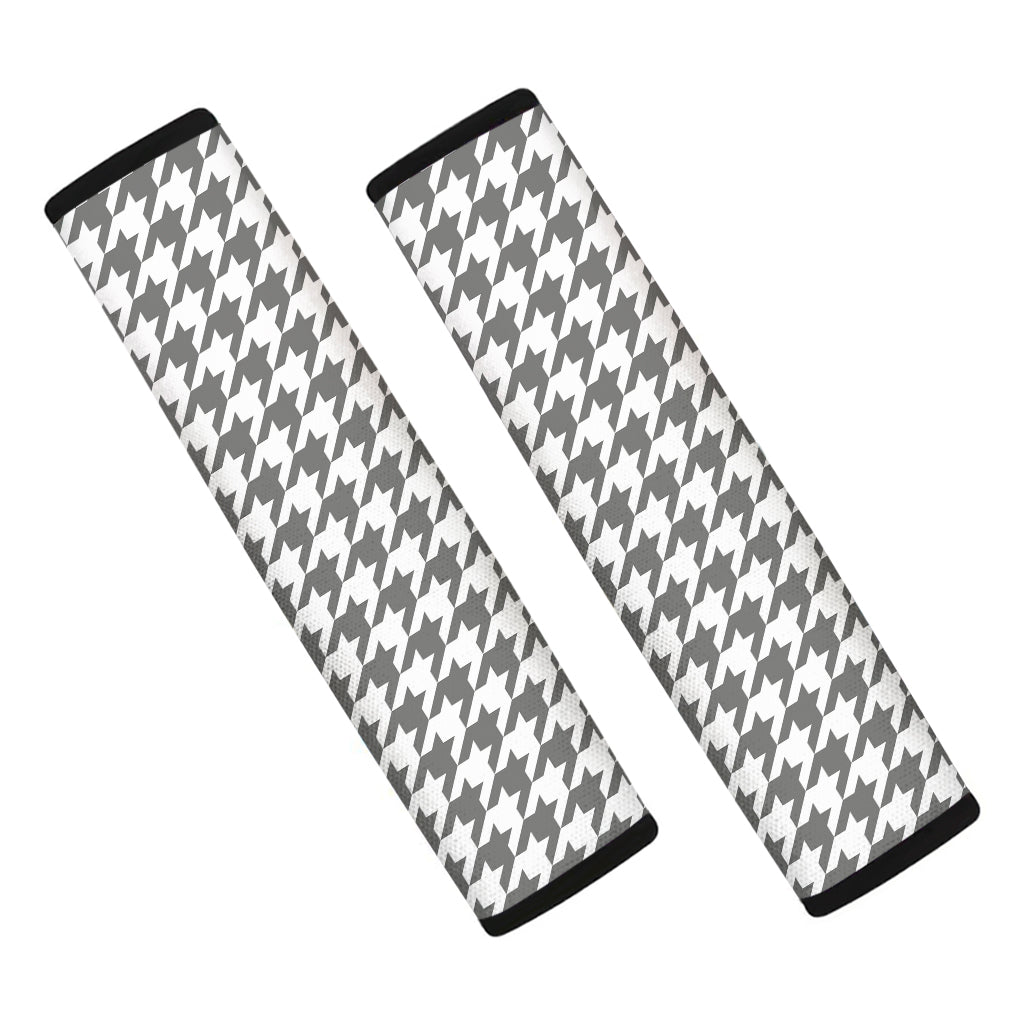 Grey And White Houndstooth Pattern Print Car Seat Belt Covers