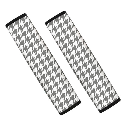 Grey And White Houndstooth Pattern Print Car Seat Belt Covers