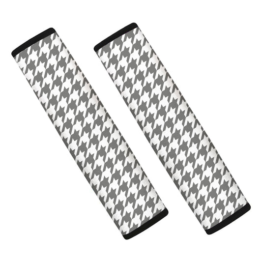 Grey And White Houndstooth Pattern Print Car Seat Belt Covers