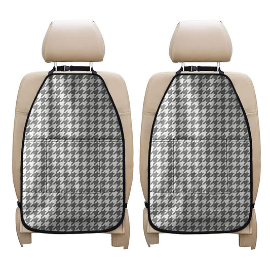 Grey And White Houndstooth Pattern Print Car Seat Organizers