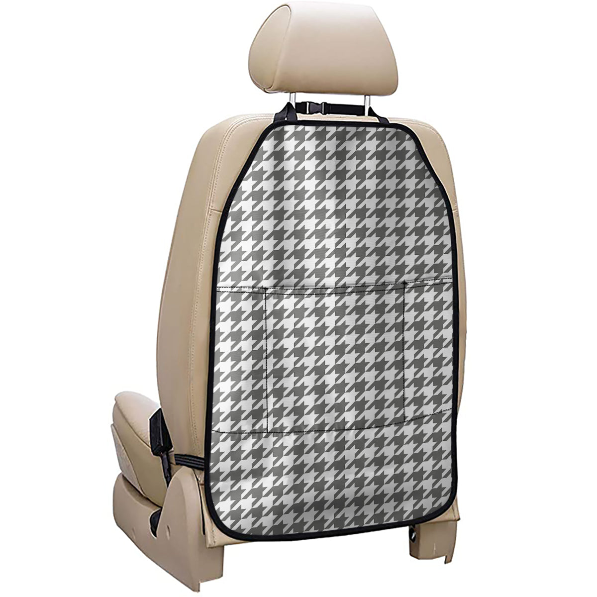 Grey And White Houndstooth Pattern Print Car Seat Organizers
