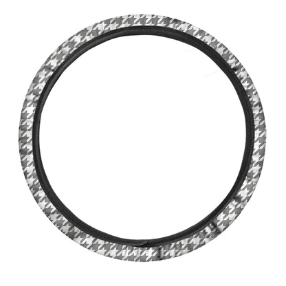 Grey And White Houndstooth Pattern Print Car Steering Wheel Cover