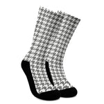 Grey And White Houndstooth Pattern Print Crew Socks