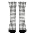 Grey And White Houndstooth Pattern Print Crew Socks