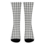 Grey And White Houndstooth Pattern Print Crew Socks