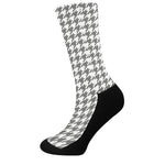 Grey And White Houndstooth Pattern Print Crew Socks