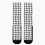 Grey And White Houndstooth Pattern Print Crew Socks