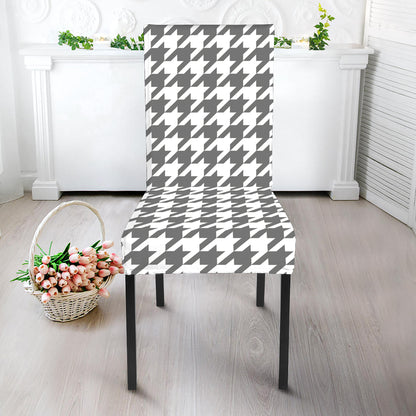 Grey And White Houndstooth Pattern Print Dining Chair Slipcover