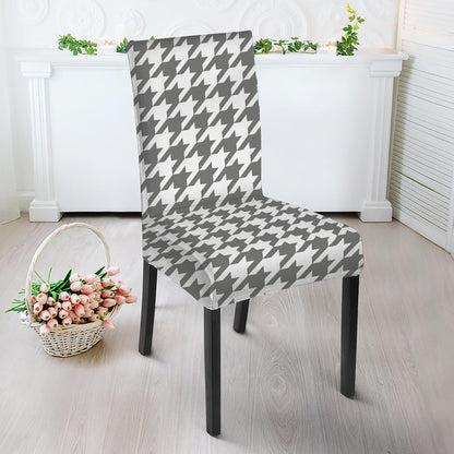 Grey And White Houndstooth Pattern Print Dining Chair Slipcover