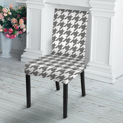 Grey And White Houndstooth Pattern Print Dining Chair Slipcover