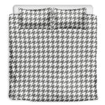 Grey And White Houndstooth Pattern Print Duvet Cover Bedding Set