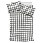 Grey And White Houndstooth Pattern Print Duvet Cover Bedding Set