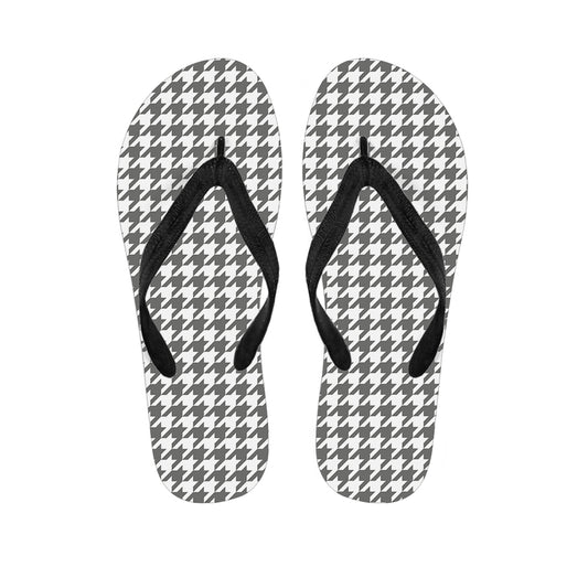 Grey And White Houndstooth Pattern Print Flip Flops