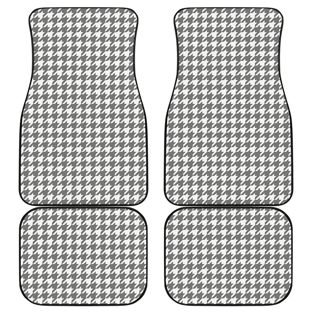 Grey And White Houndstooth Pattern Print Front and Back Car Floor Mats