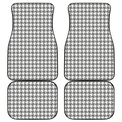 Grey And White Houndstooth Pattern Print Front and Back Car Floor Mats