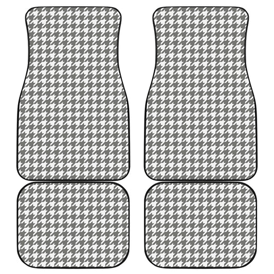 Grey And White Houndstooth Pattern Print Front and Back Car Floor Mats