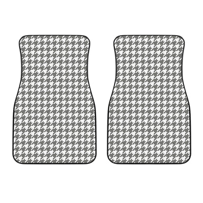 Grey And White Houndstooth Pattern Print Front Car Floor Mats
