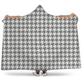 Grey And White Houndstooth Pattern Print Hooded Blanket