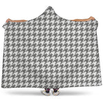 Grey And White Houndstooth Pattern Print Hooded Blanket