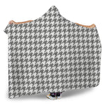 Grey And White Houndstooth Pattern Print Hooded Blanket