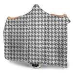 Grey And White Houndstooth Pattern Print Hooded Blanket