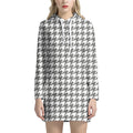 Grey And White Houndstooth Pattern Print Pullover Hoodie Dress