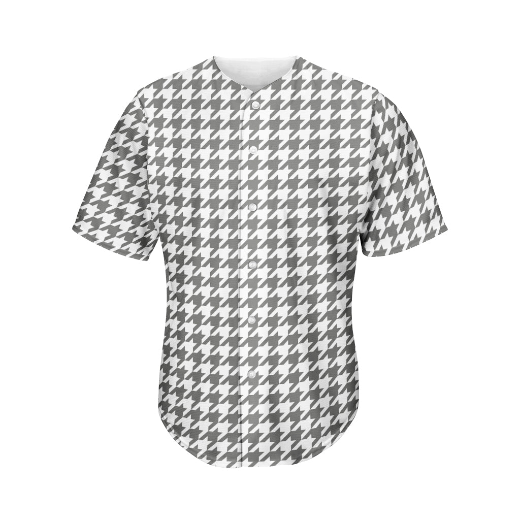 Grey And White Houndstooth Pattern Print Men's Baseball Jersey