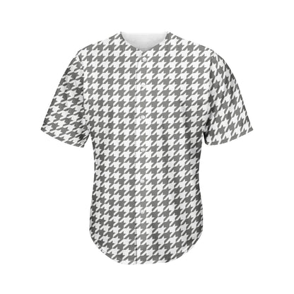 Grey And White Houndstooth Pattern Print Men's Baseball Jersey