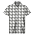 Grey And White Houndstooth Pattern Print Men's Short Sleeve Shirt