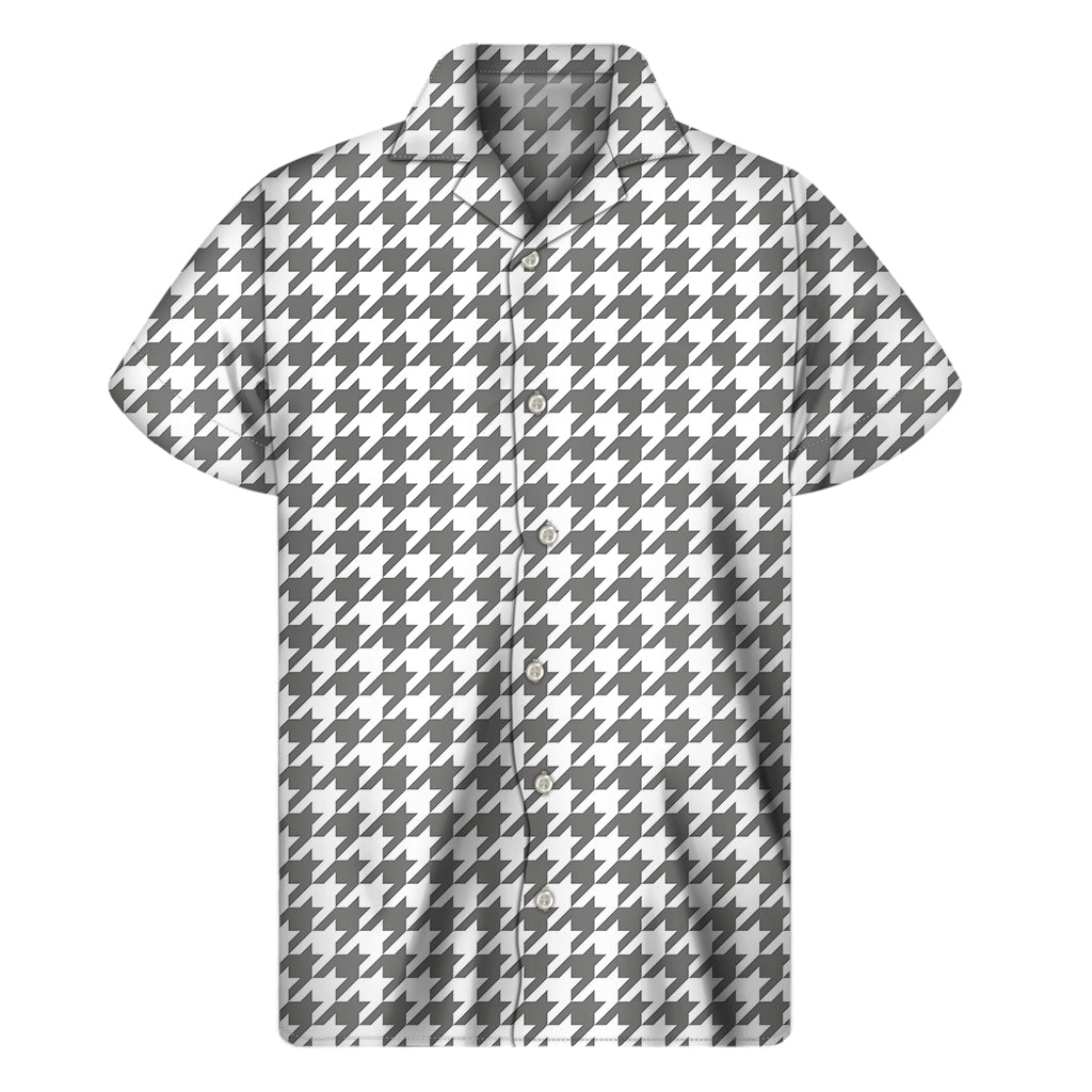 Grey And White Houndstooth Pattern Print Men's Short Sleeve Shirt