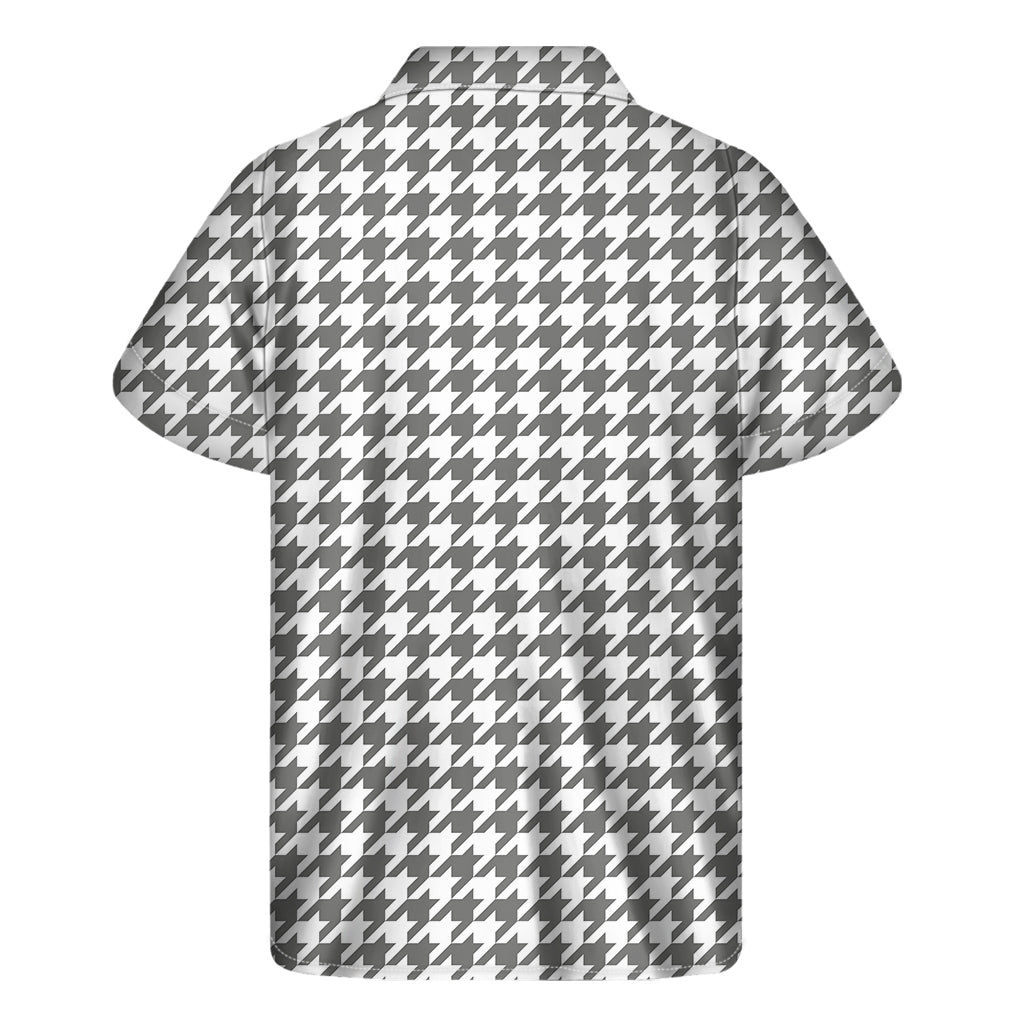 Grey And White Houndstooth Pattern Print Men's Short Sleeve Shirt