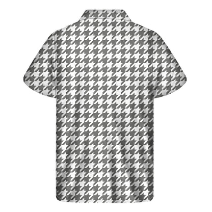Grey And White Houndstooth Pattern Print Men's Short Sleeve Shirt