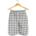 Grey And White Houndstooth Pattern Print Men's Shorts