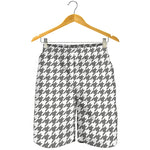 Grey And White Houndstooth Pattern Print Men's Shorts
