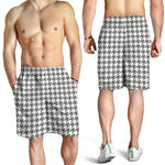 Grey And White Houndstooth Pattern Print Men's Shorts