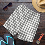Grey And White Houndstooth Pattern Print Men's Shorts