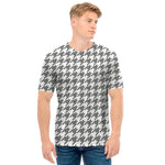 Grey And White Houndstooth Pattern Print Men's T-Shirt