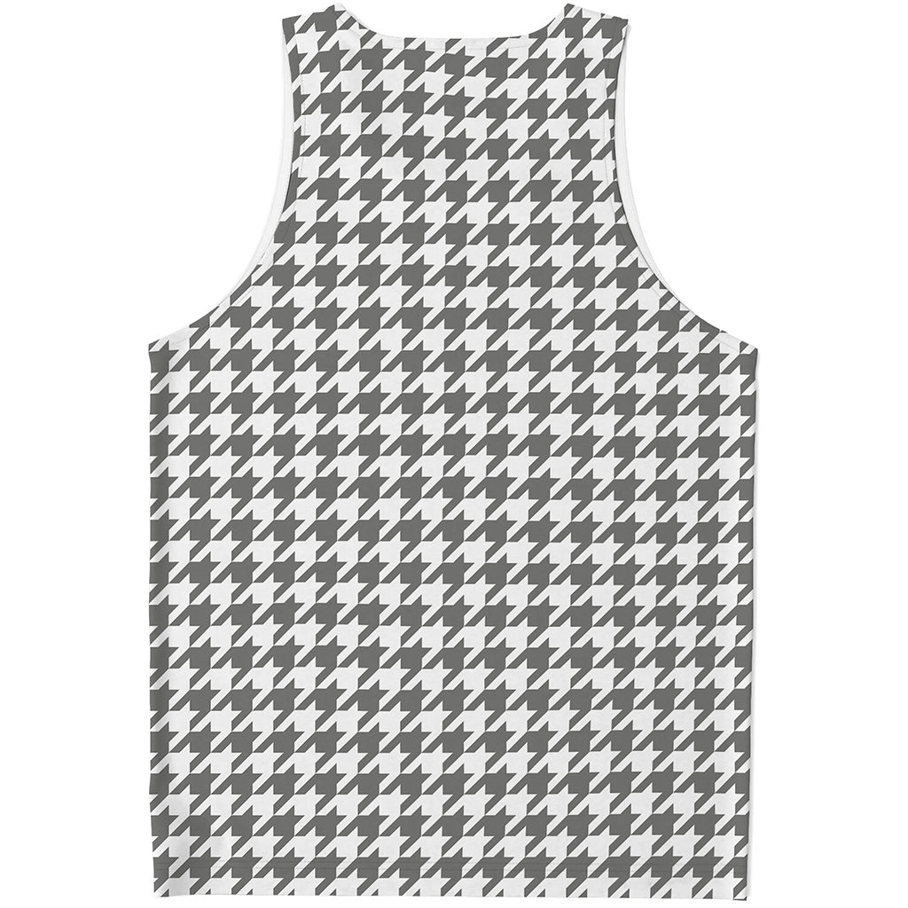 Grey And White Houndstooth Pattern Print Men's Tank Top