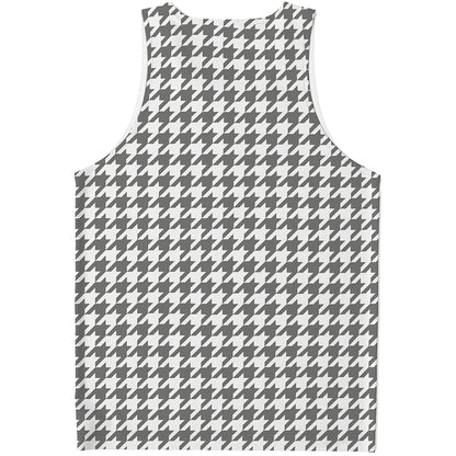 Grey And White Houndstooth Pattern Print Men's Tank Top