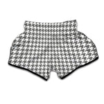 Grey And White Houndstooth Pattern Print Muay Thai Boxing Shorts