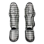 Grey And White Houndstooth Pattern Print Muay Thai Shin Guard