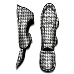 Grey And White Houndstooth Pattern Print Muay Thai Shin Guard