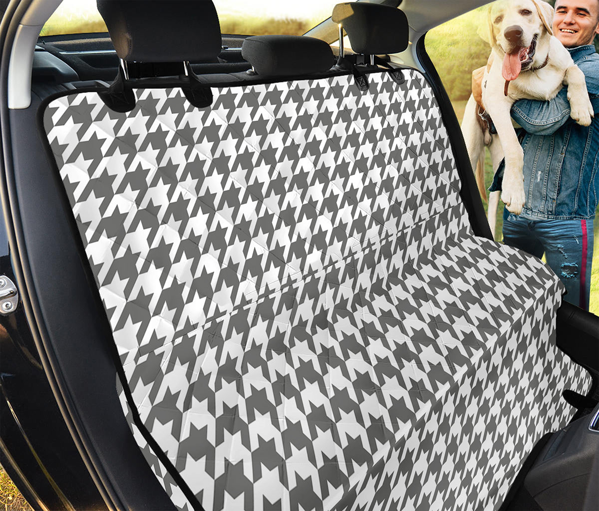 Grey And White Houndstooth Pattern Print Pet Car Back Seat Cover