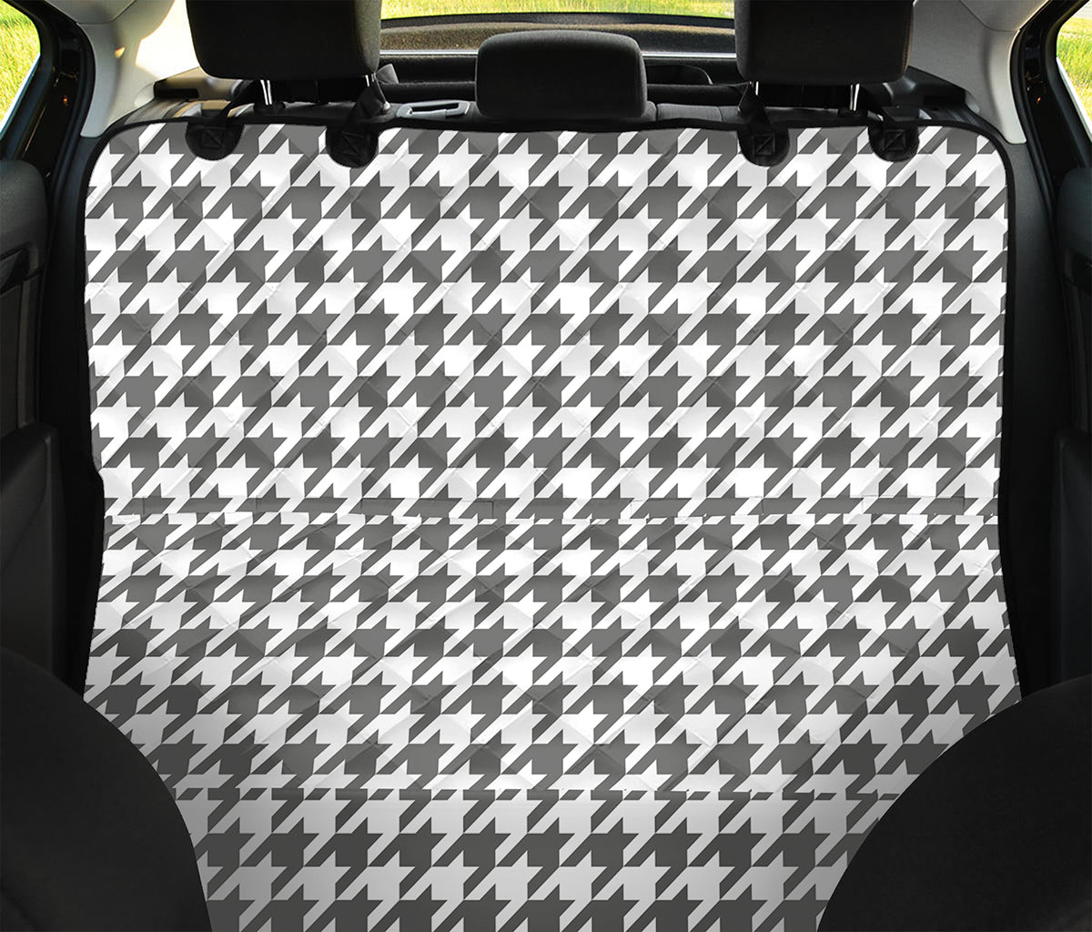 Grey And White Houndstooth Pattern Print Pet Car Back Seat Cover