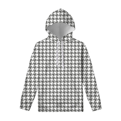 Grey And White Houndstooth Pattern Print Pullover Hoodie