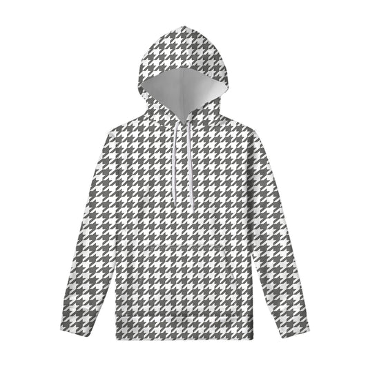 Grey And White Houndstooth Pattern Print Pullover Hoodie
