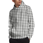 Grey And White Houndstooth Pattern Print Pullover Hoodie