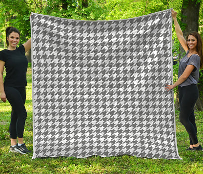 Grey And White Houndstooth Pattern Print Quilt