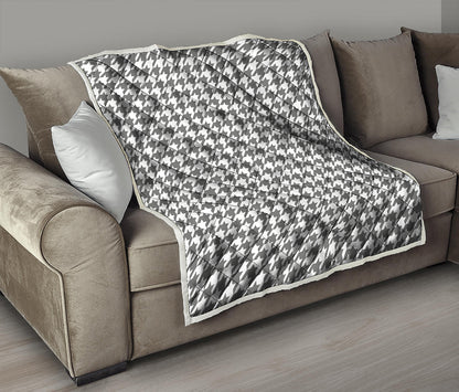 Grey And White Houndstooth Pattern Print Quilt